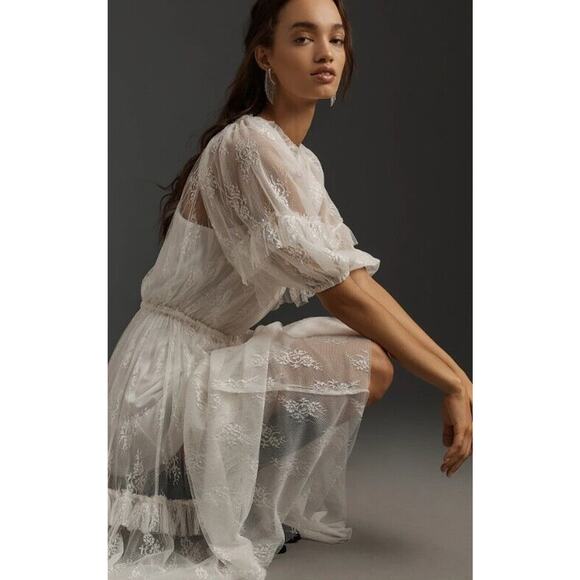 Anthropologie Lace Dress XS Let Me Be Ivory Maxi Slip Lined Romantic Petite NEW - Picture 3 of 13